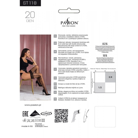 Панчохи Passion ST118 3/4 black, на ажурній силіконовій резинці, з бічним вертикальним малюнком - фото №4