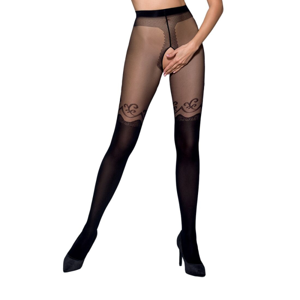 Колготки з відкритим доступом, подвійна щільність Passion TIOPEN 012 3/4 (20/40 den), black - фото