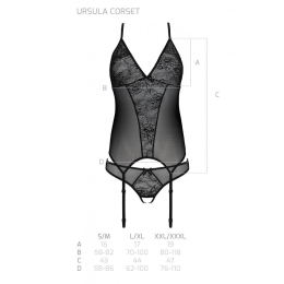 Корсет із пажами, трусики з ажурним декором та відкритим кроком Passion URSULA CORSET S/M, black - - фото №6