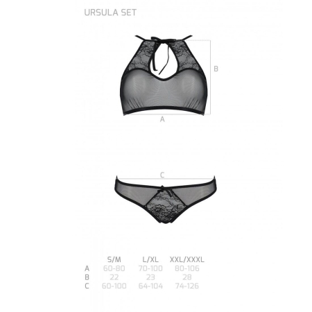 Комплект: бра, трусики з ажурним декором та відкритим кроком Passion URSULA SET L/XL, black - фото №5