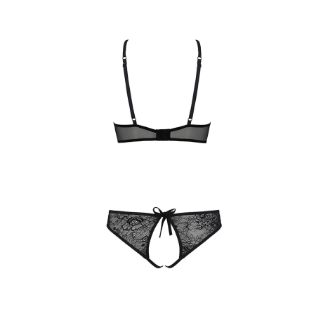 Комплект: бра, трусики з ажурним декором та відкритим кроком Passion URSULA SET L/XL, black - фото №4
