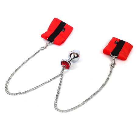 Наручники з металевою анальною пробкою Art of Sex Handcuffs with Metal Anal Plug size M Red - фото №3
