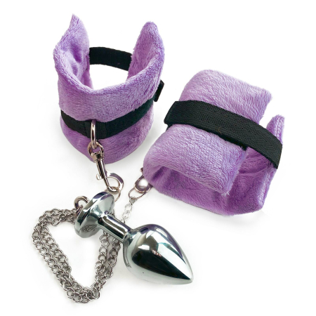 Наручники з металевою анальною пробкою Art of Sex Handcuffs with Metal Anal Plug size M Purple - фото №6