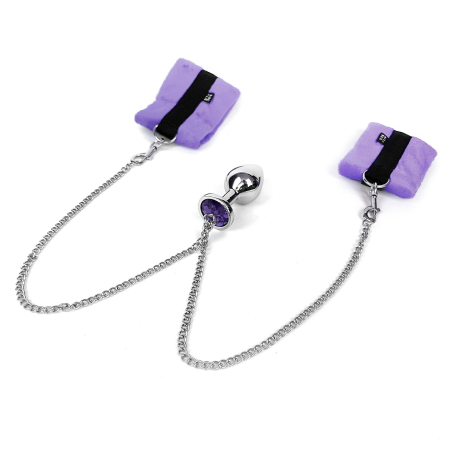 Наручники з металевою анальною пробкою Art of Sex Handcuffs with Metal Anal Plug size M Purple - фото №3