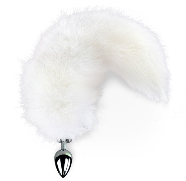 Металева анальна пробка з хвостом із натурального хутра Art of Sex size M White fox - фото