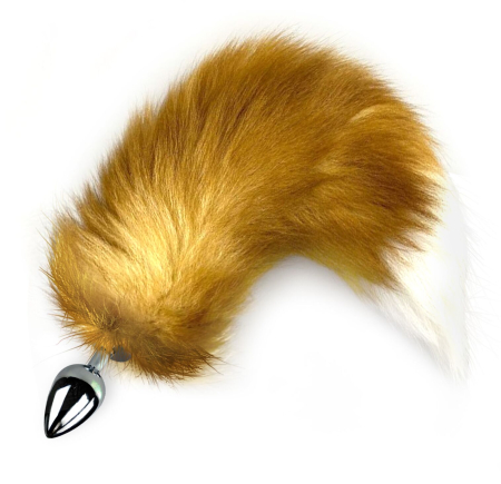 Металева анальна пробка з хвостом із натурального хутра Art of Sex size M Red fox - фото №3