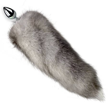 Металева анальна пробка з хвостом із натурального хутра Art of Sex size M Artctic fox - фото №3