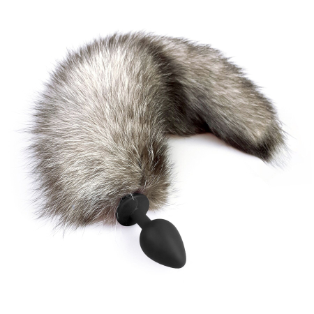 Силіконова анальна пробка з хвостом із натурального хутра Art of Sex size M Artctic fox - фото