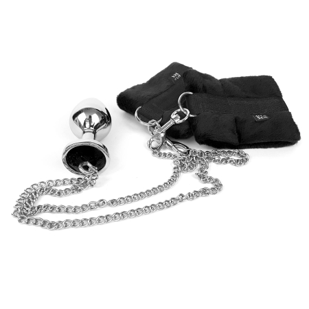 Наручники з металевою анальною пробкою Art of Sex Handcuffs with Metal Anal Plug size M Black - фото №2