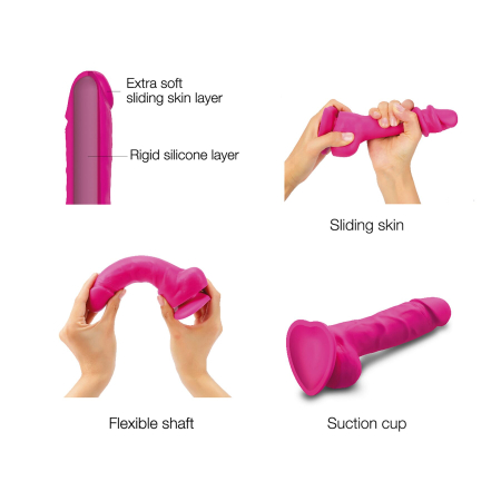 Реалістичний фалоімітатор Strap-On-Me Sliding Skin Realistic Dildo Fuchsia L, ефект рухливої шкіри - фото №3