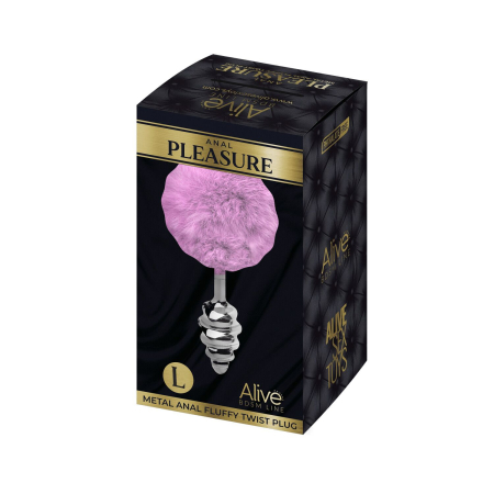 Металева анальна пробка Кролячий хвостик Alive Fluffy Twist Plug L Purple, діаметр 3,8 см - фото №4