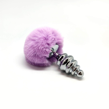 Металева анальна пробка Кролячий хвостик Alive Fluffy Twist Plug L Purple, діаметр 3,8 см - фото №3