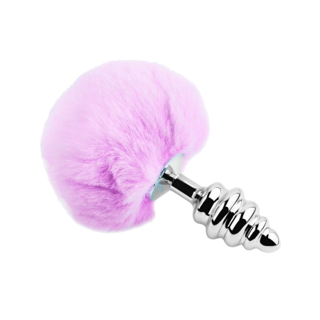 Металева анальна пробка Кролячий хвостик Alive Fluffy Twist Plug L Purple, діаметр 3,8 см - фото №2