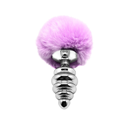 Металева анальна пробка Кролячий хвостик Alive Fluffy Twist Plug L Purple, діаметр 3,8 см - фото