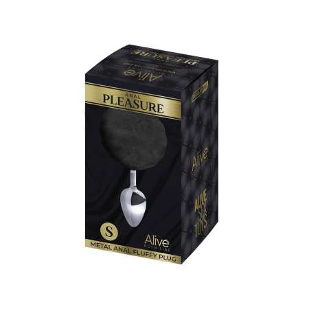 Металева анальна пробка Кролячий хвостик Alive Fluffy Plug S Black, діаметр 2,8 см №2
