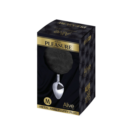 Металева анальна пробка Кролячий хвостик Alive Fluffy Plug M Black, діаметр 3,4 см №2