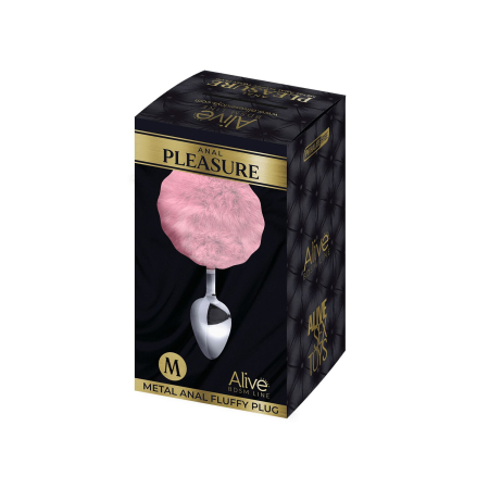 Металева анальна пробка Кролячий хвостик Alive Fluffy Plug M Pink, діаметр 3,4 см №2