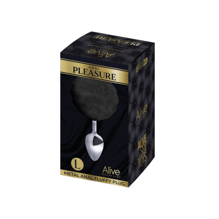 Металева анальна пробка Кролячий хвостик Alive Fluffy Plug L Black, діаметр 3,9 см - фото №2