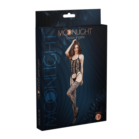 Бодістокінг з доступом Moonlight Model 08 XS-L Black, імітація корсета та панчіх на підв’язках - фото №3