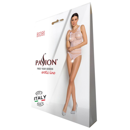 Бодістокінг з доступом Passion BS086 black, вертикальна сітка, виріз на спинці - фото №6