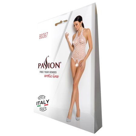 Бодістокінг у велику сітку Passion BS087 white, відкрита спина, халтер, з доступом - фото №6