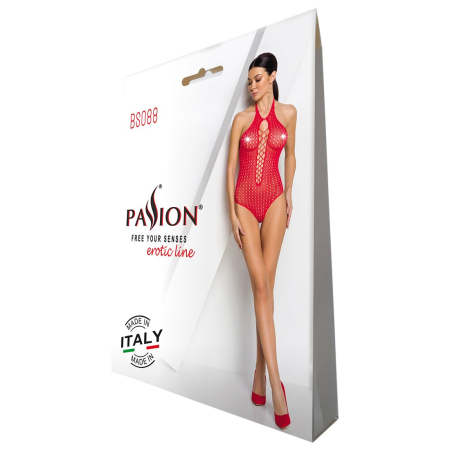 Бодістокінг з декольте Passion BS088 red, імітація корсетної шнурівки - фото №6