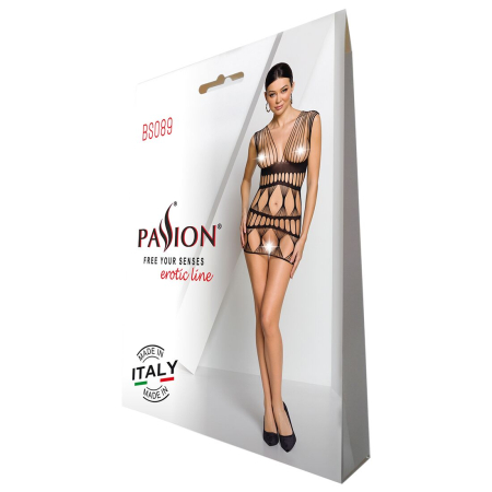 Бодістокінг-сукня Passion BS089 black, міні, плетіння у вигляді павутини - фото №8