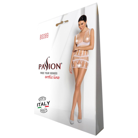 Бодістокінг-сукня Passion BS089 white, міні, плетіння у вигляді павутини - фото №6