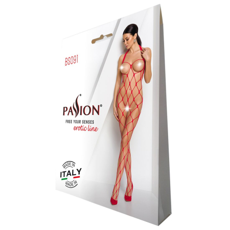 Бодістокінг у дуже велику сітку Passion BS091 red, з доступом - фото №4