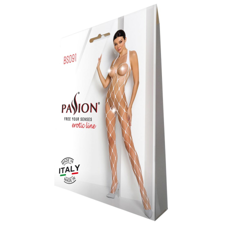 Бодістокінг у дуже велику сітку Passion BS091 white, з доступом - фото №4