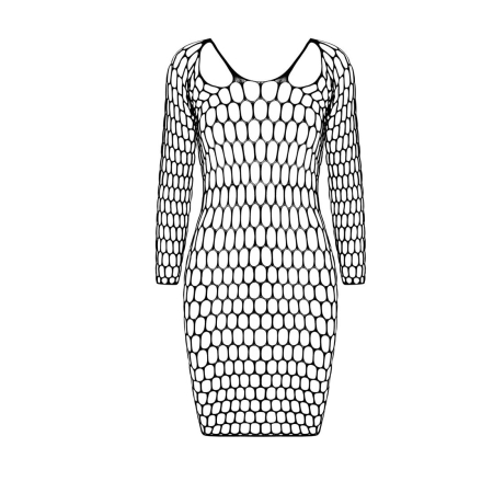 Бодістокінг-сукня з глибоким коміром Passion BS093 black, довгі рукави - фото №3