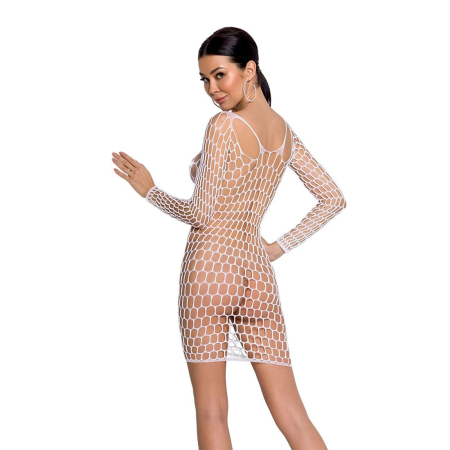 Бодістокінг-сукня з глибоким коміром Passion BS093 white, довгі рукави - фото №2