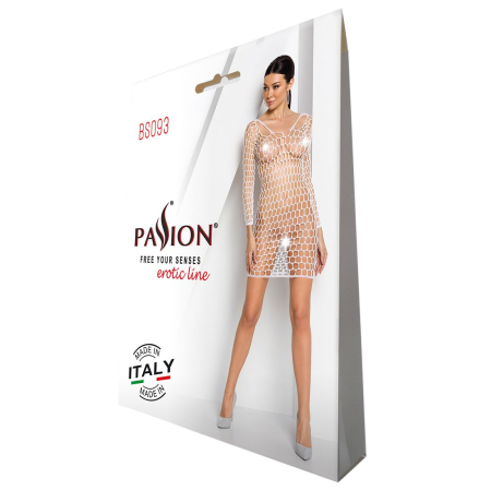 Бодістокінг-сукня з глибоким коміром Passion BS093 white, довгі рукави - фото №4