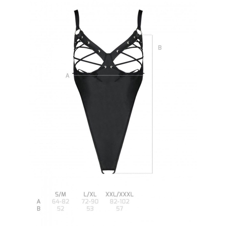 Боді з екошкіри Passion CELINE BODY XXL/XXXL, black, з доступом, відкритий №7