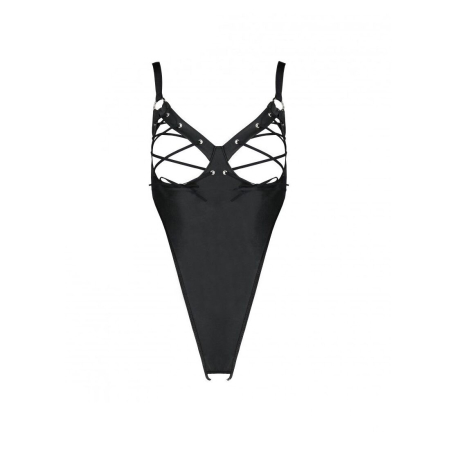 Боді з екошкіри Passion CELINE BODY XXL/XXXL, black, з доступом, відкритий №5
