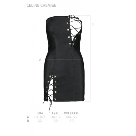 Мінісукня з екошкіри Passion CELINE CHEMISE S/M, black, шнурівка, трусики в комплекті - фото №7