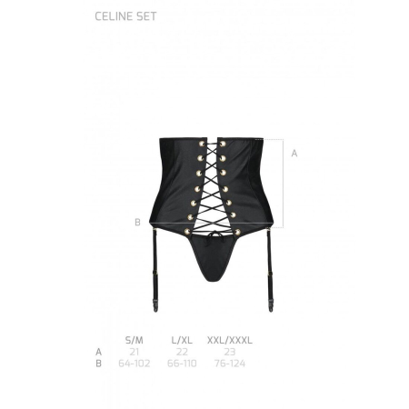 Пояс-корсет з екошкіри Passion CELINE SET S/M, black, шнурівка, знімні пажі для панчіх, стрінги - фото №7