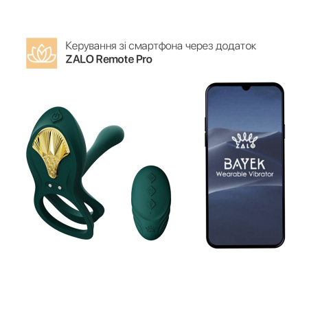 Смарт-ерекційне кільце Zalo - BAYEK Turquoise Green, подвійне з ввідною частиною, пульт ДК - фото №2