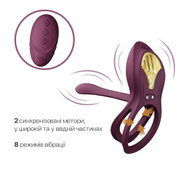 Смарт-ерекційне кільце Zalo - BAYEK Velvet Purple, подвійне з ввідною частиною, пульт ДК - - фото №4