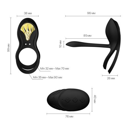 Смарт-ерекційне кільце Zalo - BAYEK Obsidian Black, подвійне з ввідною частиною, пульт ДК №3