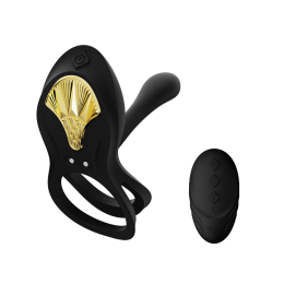 Смарт-ерекційне кільце Zalo - BAYEK Obsidian Black, подвійне з ввідною частиною, пульт ДК - фото