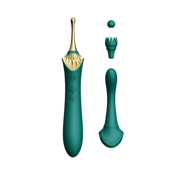 Вагінально-кліторальний вібратор Zalo — Bess Turquoise Green, багатофункціональний із насадками 
