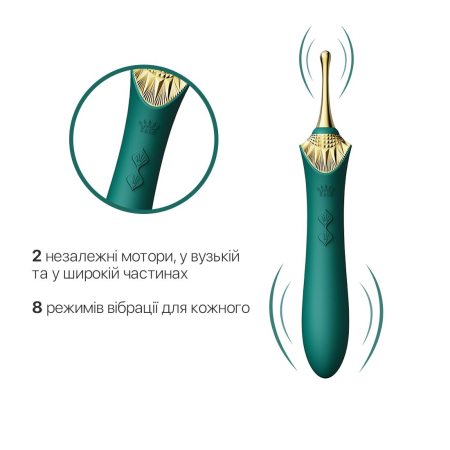 Вагінально-кліторальний вібратор Zalo — Bess Turquoise Green, багатофункціональний із насадками №3