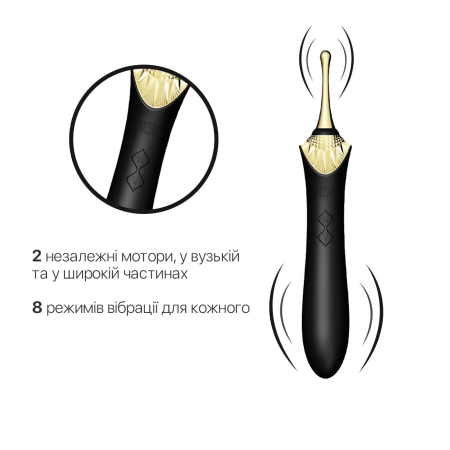 Вагінально-кліторальний вібратор Zalo — Bess Obsidian Black, мультифункціональний із насадками №3