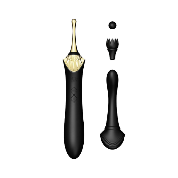 Вагінально-кліторальний вібратор Zalo — Bess Obsidian Black, мультифункціональний із насадками 