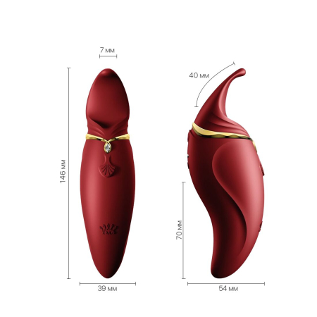 Вібратор 2в1 з язичком Zalo — Hero Wine Red, кристал Swarovski - фото №2