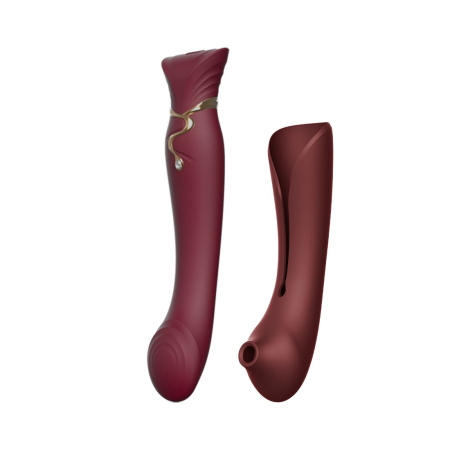 Смартвібратор 3в1 Zalo — Queen Wine Red, пульсівна перлина та вакуум, кристал Swarovski - фото