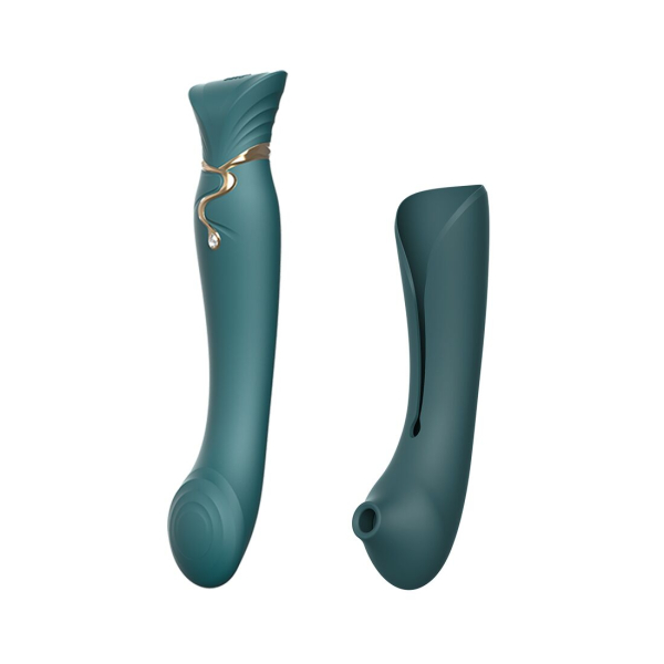 Смартвібратор 3в1 Zalo — Queen Jewel Green, пульсівна перлина та вакуум, кристал Swarovski - фото