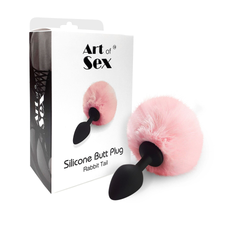 Силіконова анальна пробка М Art of Sex - Silicone Bunny Tails Butt plug Pink, діаметр 3,5 см - фото №3