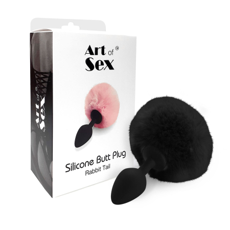 Силіконова анальна пробка М Art of Sex - Silicone Bunny Tails Butt plug Black, діаметр 3,5 см - фото №3